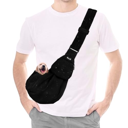 SlowTon Hundetragetasche, Haustier Hundetasche mit verstellbarem, gepolstertem Schultergurt und Fronttasche Tragetasche Hund für Spaziergang (Schwarz-Wasserdicht, XS(Für Haustiere 0,9-2,2 kg))