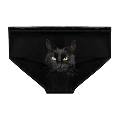 Belidome Damen-Unterwäsche, Slip, Unterhose, weich, atmungsaktiv, leicht, mit schwarzer Taille, schwarze katze, S