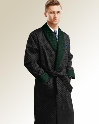 Men's Long Quilted Smoking Robe Vintage Smoking Jacket3