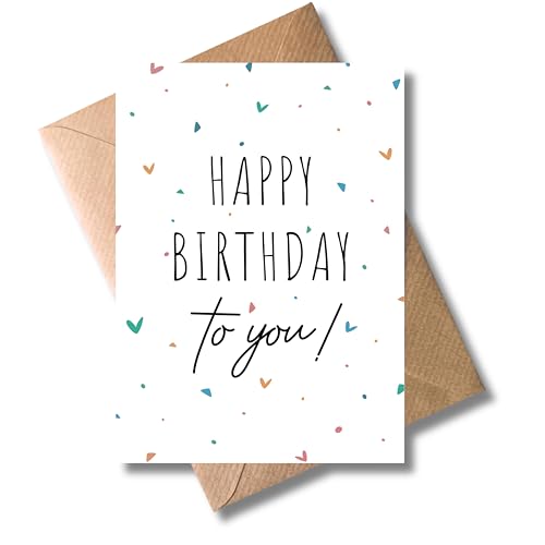 WBdesignz Geburtstagskarte Happy Birthday To You mit Umschlag - Karte mit bunter Herz-Konfetti-Optik - Glückwunschkarte zum Geburtstag für Männer & Frauen (DIN A6)