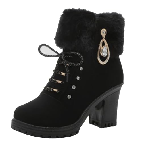aterproof - Botas de tobillo para mujer, botas de senderismo cálidas, botas de esquí al aire libre, Black, 39 EU