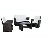Baner Garden 4 Pieces Outdoor Furniture Complete Patio Wicker Rattan Garden Set, Full, Black