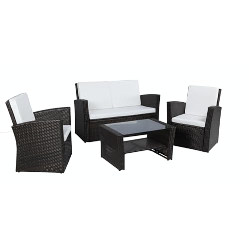 Baner Garden 4 Pieces Outdoor Furniture Complete Patio Wicker Rattan Garden Set, Full, Black