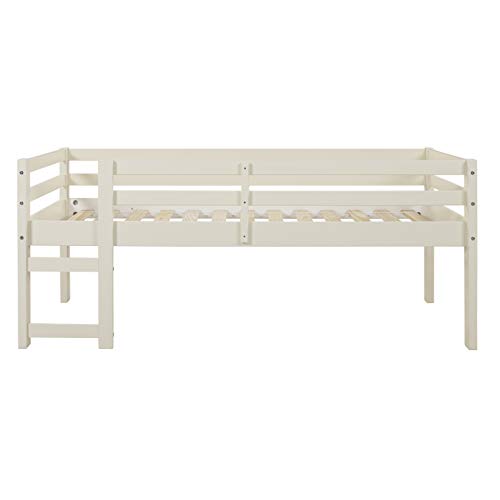 Walker Edison Wood Twin Low Loft Bunk Kids Bed Bedroom with Guard Rail and Ladder, White