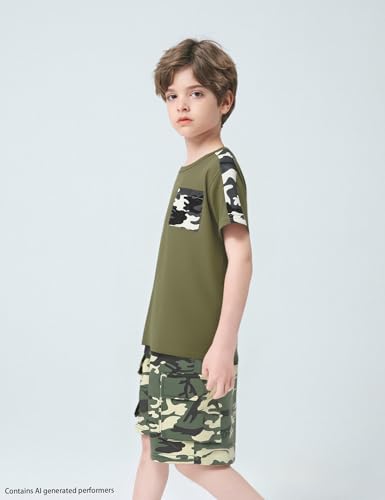 Image of mksodopy Boys Summer Outfit Set 2 Piece T Shirt and Camo Shorts Casual Clothes for Little Big Boys 5-16