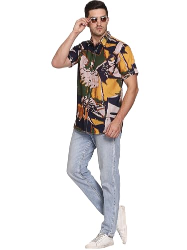 Image of The SV Style Men's Abstract Print Button Down Shirt, Half Sleeve, Casual Fit, Rayon Fabric, Summer Wear