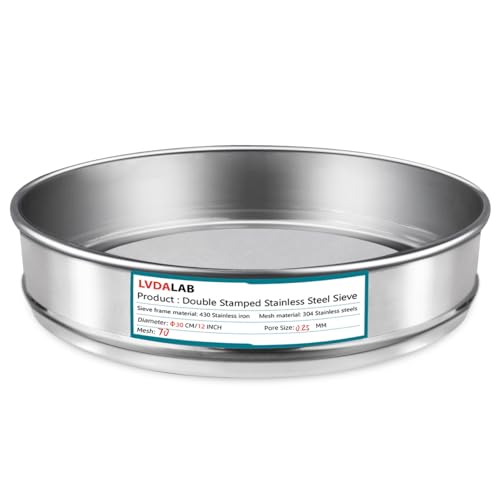 LVDALAB 304 Stainless Steel Lab Sieve Screen Mesh, 70 Mesh(0.25mm) Aperture Test Sieve, 12Inch(30cm) Diameter Economy Standard Analysis Sample Test Sieves for Industrial Laboratory Homes