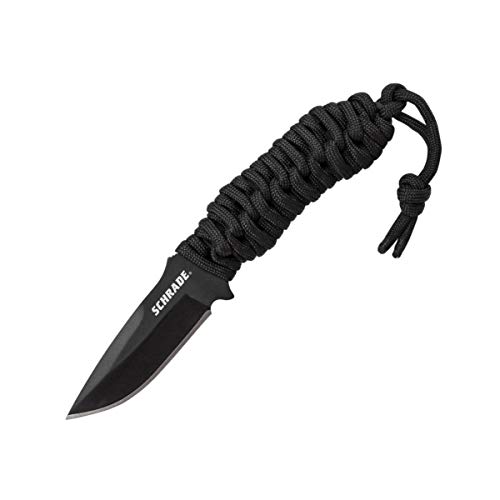 Schrade SCHF46 6in High Carbon S.S. Full Tang Neck Knife with 2.4in Drop Point Blade and 550 Paracord Handle for Outdoor Survival, Tactical and EDC