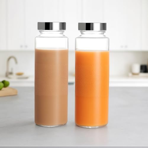 Image of Borosilicate Glass Water Bottle 500ml Pack of 2 | Premium Clear Glass Bottle with Stainless Steel Leakproof Lid | BPA-Free Drinking Bottle for Water, Juice, Detox & Travel