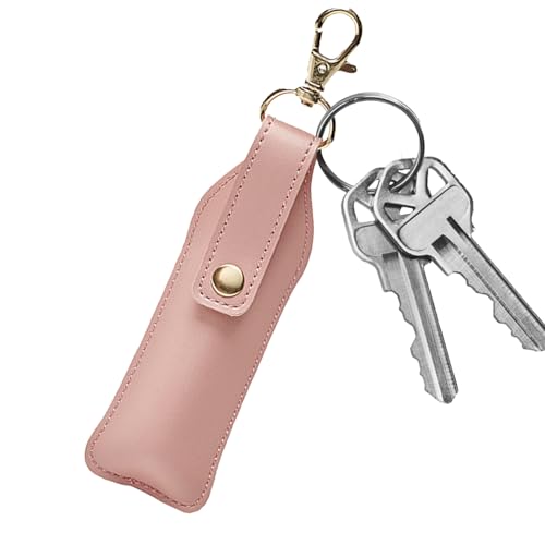 Llavero de bálsamo labial, estuche pequeño de piel para pintalabios, bolsa de cosméticos portátil, soporte de lápiz labial de poliuretano con llavero, ideal para viajes, bolso, bolsillo, accesorios