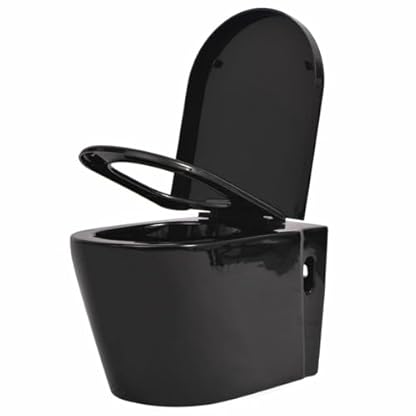 ZEYUAN Hänge-Toilette mit Unterputzspülkasten, Stand Wc Mit Spülkasten Komplett, Wc Komplettset, Keramik Schwarz – Bild 3