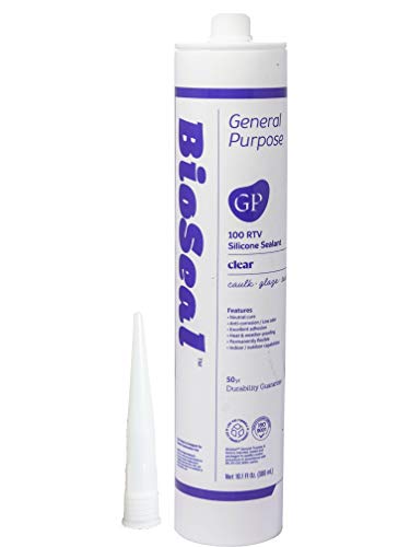 Image of Clear BioSeal 100% Silicone Sealant Caulk General Purpose, Waterproof and No Odor 10.1 Ounce Cartridge, 25 Clear Tubes Set