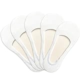 Oureamod 5 Pairs No Show Socks Womens Non-Slip Cotton No Show Liners (White)