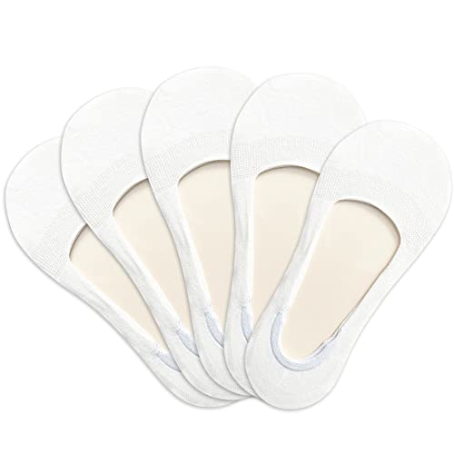 Oureamod 5 Pairs No Show Socks Womens Non-Slip Cotton No Show Liners (White) #TOP9