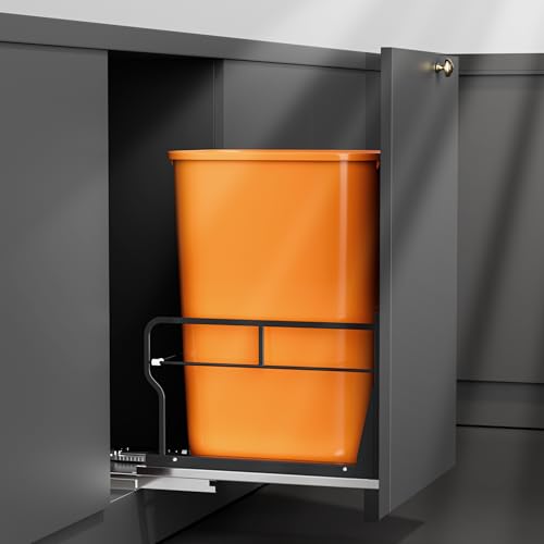 Image of YJHome JHome Pull Out Trash Can Under Cabinet with Push to Open Slides, Garbage Can Not Included, Double Cabinet Trash Can Pull Out Kit with Door Mounting Kit