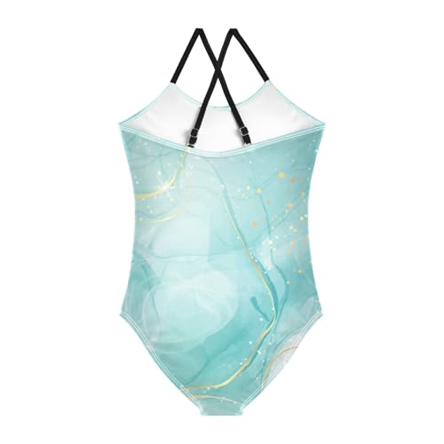 Pastel Cyan Mint Liquid Marble Girl's Swimsuit 1 Piecing Swimsuits for Teen Girls Toddler Bathing Suit Girl Beach Swimwear 7-8T2