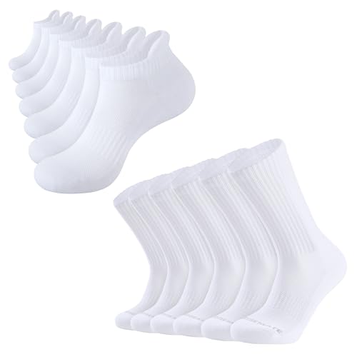 CLOSEMATE 6 Pairs Mens Athletic Crew Socks (US Mens Size 9-12) and 7 Pairs Ankle Running Socks for Men (US Mens Size 12-15)