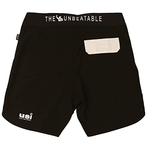 USI UNIVERSAL Shorts for Men, 411PSBK Men's Standard Physique Board Short, Fitness Shorts, Polyester Elastane Construction, Hook Loop Fly (Size: L, Color: Black)