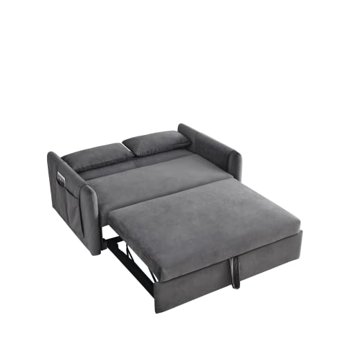 Eafurn 3 In 1 Multi-Functional Convertible Sleeper Sofa Bed, Modern Velvet Loveseat Sofa & Pull Out Couch Reclining Adjustable Backrest And 2 Pillows Grid Design Armrests For Apartment Living Room #TOP5