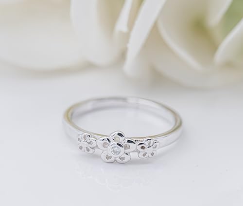 Precious Pieces Sterling Silver Baby Ring with Daisies and April Simulated Birthstone4