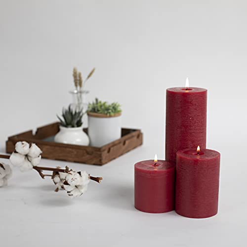 Candwax Assorted Candles Pillar - Set Of 3 Rustic Pillar Candles Includes 3", 4" And 8" Unscented Candles - Long Burning Candles Ideal As Wedding Candles And Candles For Home - Bordeaux Candles #TOP5