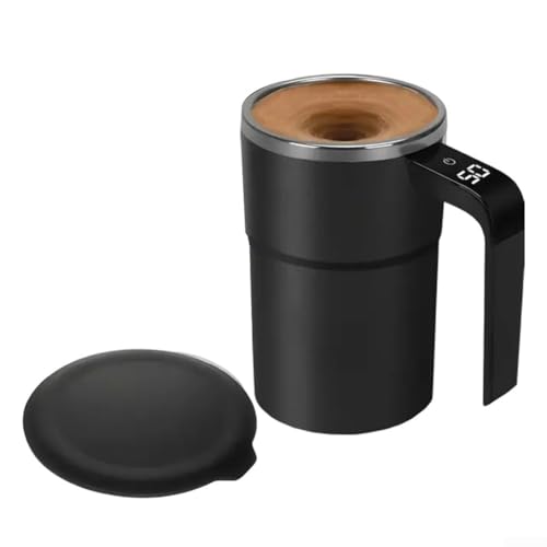 HEIBTENY Taza eléctrica de café recargable, portátil, de acero inoxidable, mezcladora magnética automática, 380 ml, taza de agitación automática (negro)