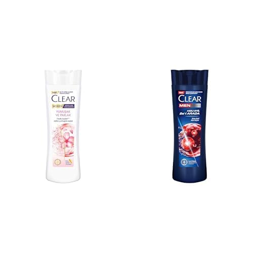 Clear Women Şampuan Yumuşak ve Parlak 350 ml x2 + Clear Men Şampuan Hızlı Stil 2'si 1 Arada Kolay Şekil Alan Saçlar 350 ml Mavi x2