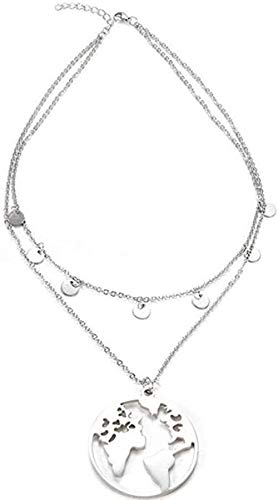 Preisvergleich Produktbild CKAWM Halskette Halskette Mehrschichtige Hohle Weltkarte Halskette Für Frauen Reiseliebhaber Personalisierte Sommer Erde Tag Schmuck Geschenk