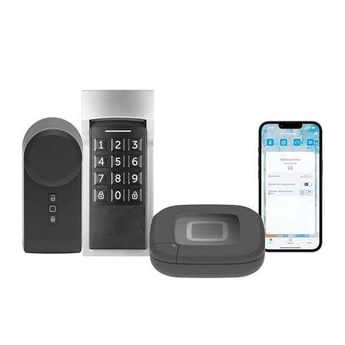 Homematic IP Access Point 2 + Türschlossantrieb anthrazit + Keypad, Smart Home, elektronisches Türschloss, Smart Lock nachrüstbar ohne Umbau, steuerbar per Codeschloss, App, Alexa & Google Home
