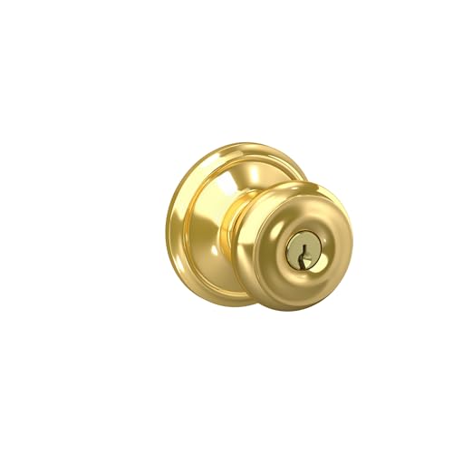 Image of Schlage F51A GEO 605 Georgian Knob Keyed Entry Lock, Bright Brass