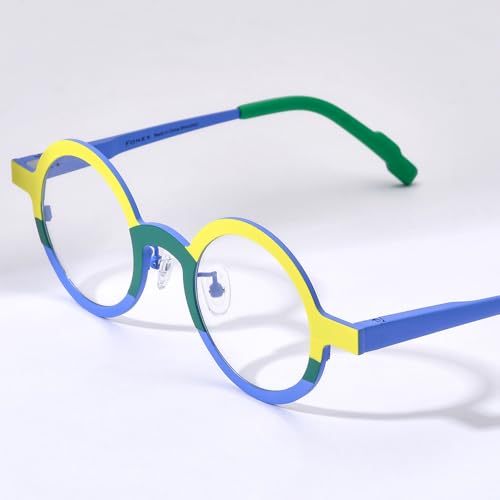 Image of FONEX Colorful Pure Titanium Glasses Frame Women Retro Round Eyeglasses