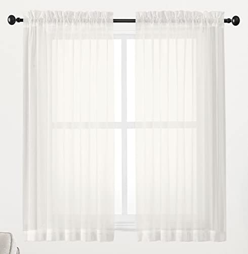 Image of Chyhomenyc Ivory Sheer Window Curtain Panels 45 Inch, Set of 2, Light Filtering Solid Voile Curtains Drapes for Small Window /Living Room /Bedroom, Rod Pocket, 42W x 45L inches