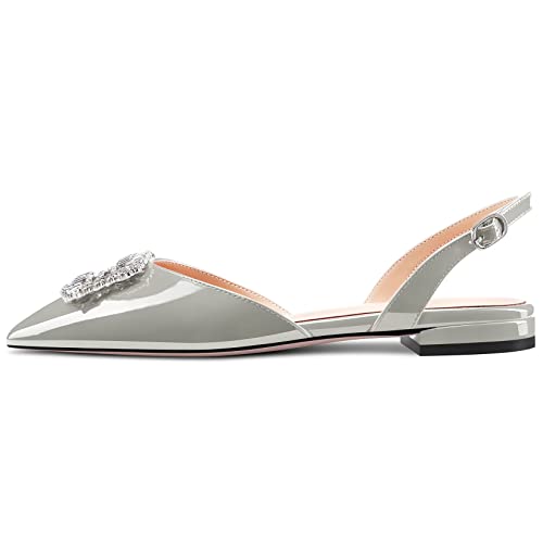 Saekcted Women Chunky Block Low Heel Pointed Toe Sandals Slingback Rhinestone Crystal Party Cute Shoes2