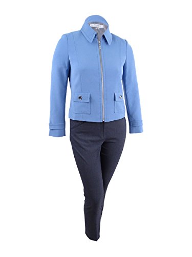 Tahari By ASL Antique Women's Zip-Front Pant Suit Blue 14