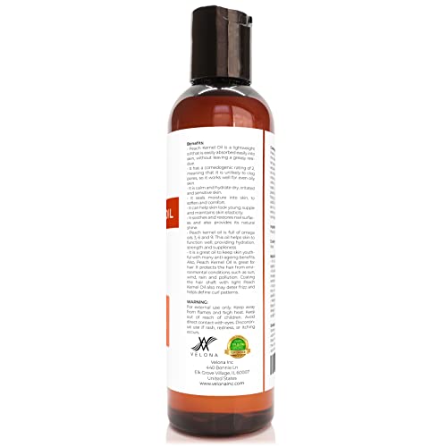 Velona Peach Kernel Oil 4 Oz | 100% Pure And Natural Carrier Oil | Refined, Cold Pressed | Cooking, Skin, Hair, Body & Face Moisturizing | Use Today - Enjoy Results #TOP3
