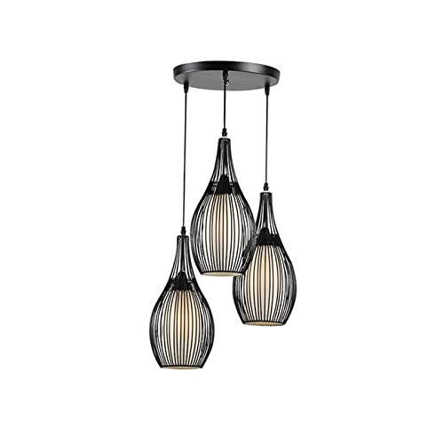 Chandelier à 3 lampes E27 noir suspension cage métal luminaire de plafond cuisine