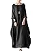 Celmia Women's 3/4 Sleeve Round Neck Solid Loose Baggy Long Maxi Dress Plus Size Cotton Gown With Side Pockets Black 2XL