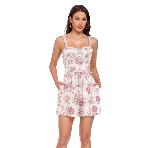 Combinaison Saint-Valentin à pois et fleurs rétro avec short décontracté pour femme