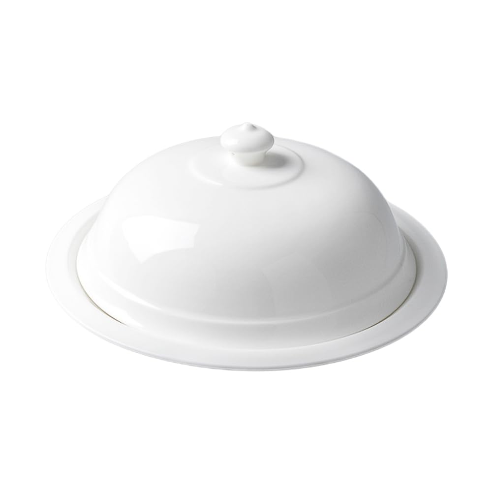 DOITOOL Piatto da bistecca in ceramica, moderno, bianco, rotondo, con coperchio a cupola, 26 x 25 x 10 cm, per feste, matrimoni, ristoranti
