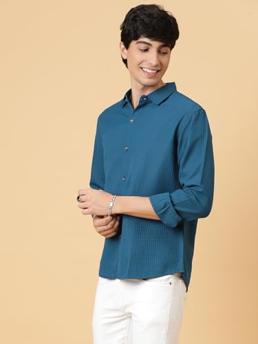 Image of KOTTY Men's Textured Casual Shirt - Long Sleeve||Button-Down Collar||Classic Fit