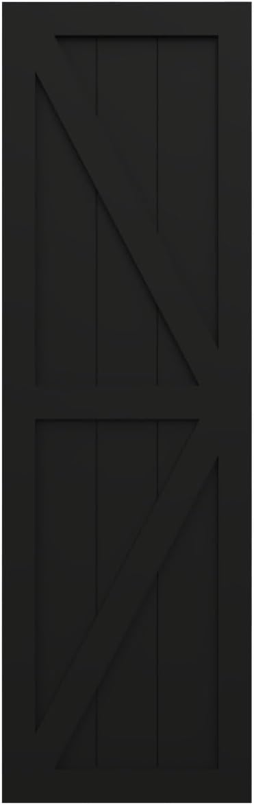 15"W x 34"H True Fit PVC Two Equal Panel Farmhouse Fixed Mount Shutters w/Z-Bar, Black (Per Pair - Hardware Not Included)