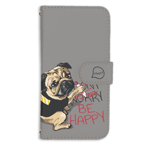 らくらくスマートフォン lite MR01 用 落書きパグ ストリート B系 HAPPY ぐれー スマホケース 手帳型 カードスロット ドコモらくらくスマートフォンLiteケース bcbb03c
