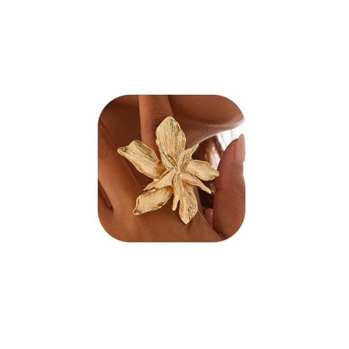 Chunky Gold Flower Rings for Women,Boho Cute Flower Rings Trendy Adjustable Open Daisy Promise Engagement Ring Minimalist Statement Jewelry