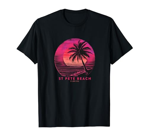St. Pete Beach Florida Tee Vacanze Palme 80s Tramonto Maglietta