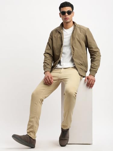Image of SHOWOFFFF Men Solid Bomber Jacket | Mock Collar Full Sleeves Nylon Jacket for Mens | Slim Fit Regular Length Jacket for Men's