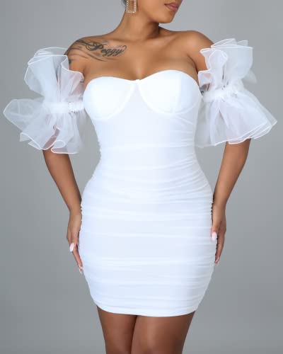 Image of hibshaby Women Sexy Bodycon Dress Puff Sleeve Cocktail Evening Party Elegant Mini Dresses