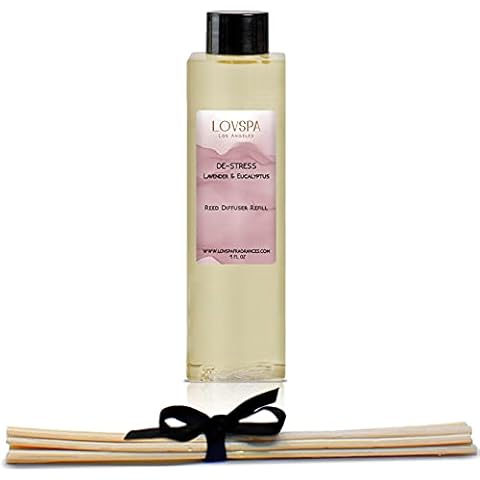 LOVSPA DE-Stress Lavender Eucalyptus Reed Diffuser Oil Refill with Reed Sticks | Natural, Refreshing Calming Blend of Woody Lavender, Rosemary & Eucalyptus Cover