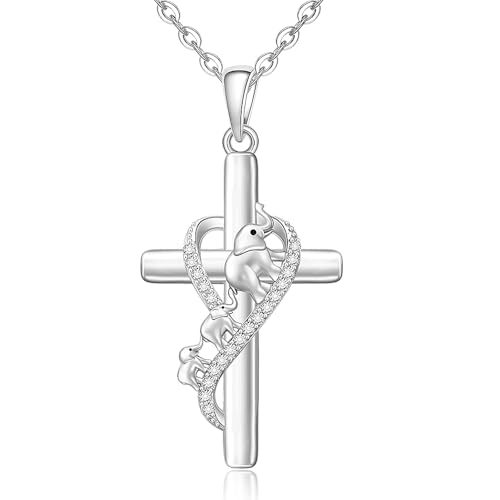 Elephant Necklace for Women Cross Infinity Mama Elephant Elephant Gifts for Women Mom Sterling Silver Christmas Gifts Mothers Day Jewelry