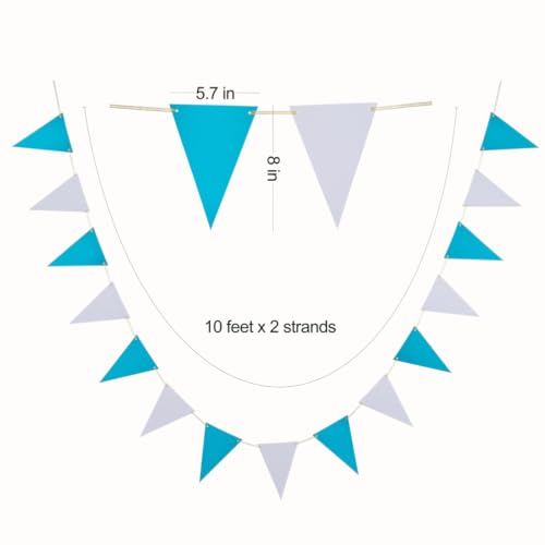 Image of MOWO Blue White Pennant Banner Paper Bunting, Pack of 30, 20 feet