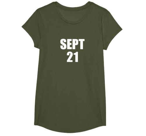 Sept 21 September 21st Date T-Shirt T-Shirt, Girls, Olive Green, Small